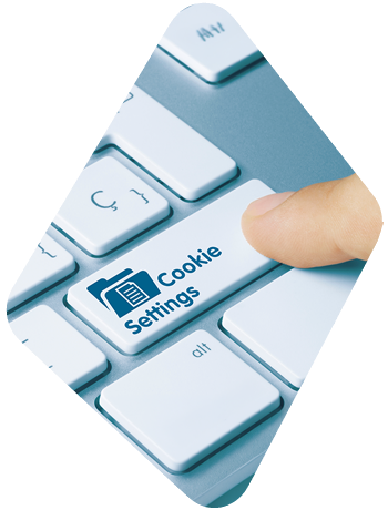 Finger pressing a keyboard key labeled Cookie Settings