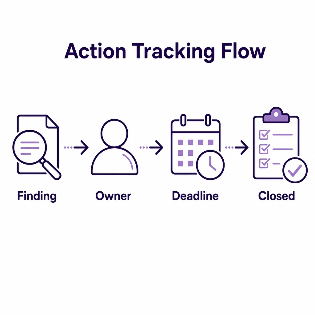 Graphic showing audit action tracking from finding to closure.